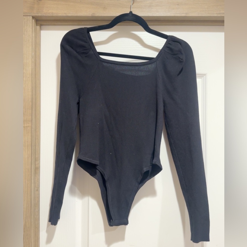 Black Long Sleeve Squareneck Bodysuit